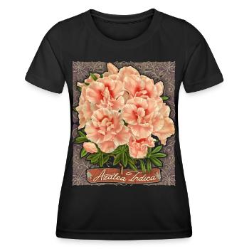 Rosa Indische Azalee, vintage-retro, Azalea Indica - Frauen Funktions-T-Shirt - Schwarz - Vorne - AI Model Female 172 light (172cm)