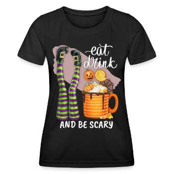 Halloween Spruch, Hexenbeine, Kürbisse Kaffeetasse - Frauen Funktions-T-Shirt - Schwarz - Vorne - AI Model Female 172 light (172cm)
