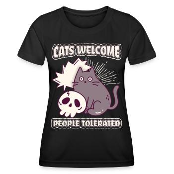Cartoon-Katze Cats Welcome People Tolerated Spruch - Frauen Funktions-T-Shirt - Schwarz - Vorne - AI Model Female 172 light (172cm)