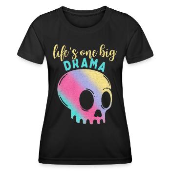 Lustiger Spruch Regenbogen Totenkopf im Comic Stil - Frauen Funktions-T-Shirt - Schwarz - Vorne - AI Model Female 172 light (172cm)
