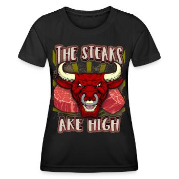 Bull Head, Bull, Steak, Meat, Funny Saying - Women's Functional T-Shirt - black - Front - AI Model Female 172 light (172cm)