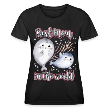Best Mom In The World, Spruch Muttertag, Seehund - Frauen Funktions-T-Shirt - Schwarz - Vorne - AI Model Female 172 light (172cm)