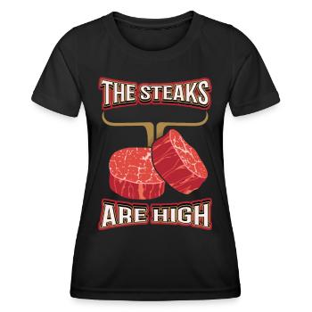 steak, viande, dicton drôle, jeu de mots, jeu de mots - T-shirt sport Femme - noir - Devant - AI Model Female 172 light (172cm)