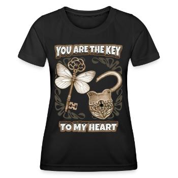 Love Saying, Lock and Key, Valentine's Day - Women's Functional T-Shirt - black - Front - AI Model Female 172 light (172cm)