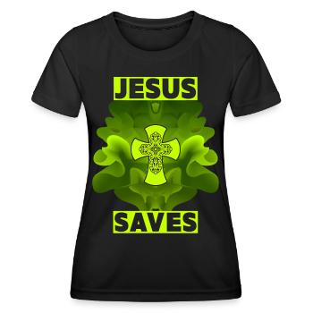 Jesus Christ, Christian Cross, Jesus Saves - Women's Functional T-Shirt - black - Front - AI Model Female 172 light (172cm)