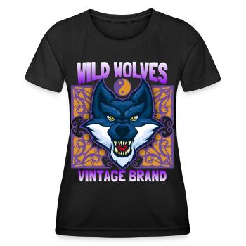 Wilder Wolf, Wolf Portrait, lustiger Wolfskopf - Frauen Funktions-T-Shirt - Schwarz - Vorne - AI Model Female 172 light (172cm)