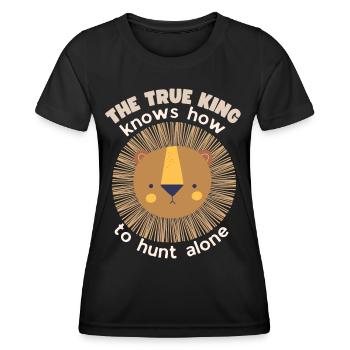 Löwe Spruch, Selbstbewusstsein, lustiger Löwenkopf - Frauen Funktions-T-Shirt - Schwarz - Vorne - AI Model Female 172 light (172cm)