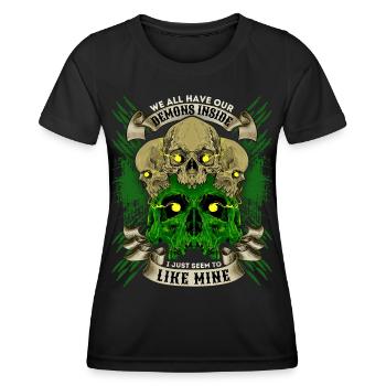 Totenköpfe, Skull, lustiger Spruch, Totenschädel - Frauen Funktions-T-Shirt - Schwarz - Vorne - AI Model Female 172 light (172cm)