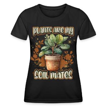 Flower Pot with Rubber Tree, Funny Plants Saying - Women's Functional T-Shirt - black - Front - AI Model Female 172 light (172cm)
