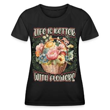 Vintage Blumenkorb, Viktorianische Retro Blumen - Frauen Funktions-T-Shirt - Schwarz - Vorne - AI Model Female 172 light (172cm)