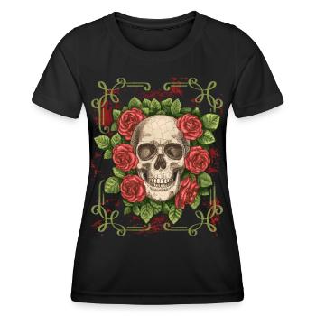 Laughing Vintage Skull with Roses, Halloween - Women's Functional T-Shirt - black - Front - AI Model Female 172 light (172cm)