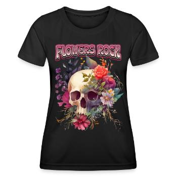 Skull Skull Vintage Skull with Roses Motif - Women's Functional T-Shirt - black - Front - AI Model Female 172 light (172cm)