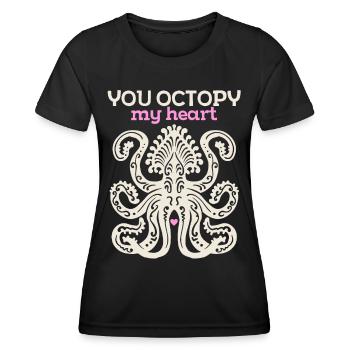 Octopus Octopus, Valentine's Day Pun, Funny Saying - Women's Functional T-Shirt - black - Front - AI Model Female 172 light (172cm)