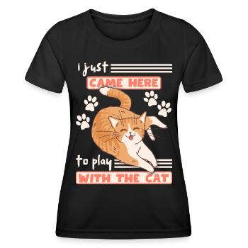 Funny cat sticks out tongue, cheeky saying - Women's Functional T-Shirt - black - Front - AI Model Female 172 light (172cm)