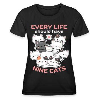 Funny Cats, Cat Saying, 9 Cartoon Cats - Women's Functional T-Shirt - black - Front - AI Model Female 172 light (172cm)
