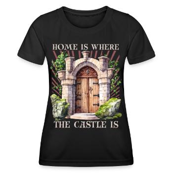 Castles and palaces, funny saying Middle Ages - Women's Functional T-Shirt - black - Front - AI Model Female 172 light (172cm)
