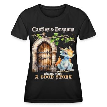 Castles, Palaces and Dragons Medieval Fairy Tales - Women's Functional T-Shirt - black - Front - AI Model Female 172 light (172cm)