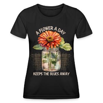 Flower Saying with Zinnia, Flower Illustration - Women's Functional T-Shirt - black - Front - AI Model Female 172 light (172cm)
