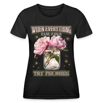 Blumen-Spruch mit Pfingstrosen Illustration - Frauen Funktions-T-Shirt - Schwarz - Vorne - AI Model Female 172 light (172cm)
