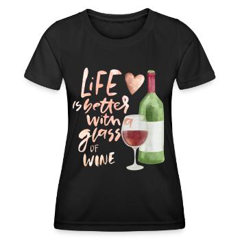 Wine Drinker Funny Saying, Wine Bottle, Wine Glass - Women's Functional T-Shirt - black - Front - AI Model Female 172 light (172cm)