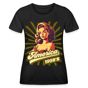 Amerika USA 1950er Jahre Pinup, Rock'n'Roll - Frauen Funktions-T-Shirt - Schwarz - Vorne - AI Model Female 172 light (172cm)