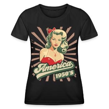 America, USA, Rock'n'Roll, 1950s, Pinup - Women's Functional T-Shirt - black - Front - AI Model Female 172 light (172cm)