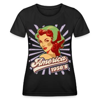 Pin-up, Amerika, USA, Rock'n'Roll, 1950er Jahre - Frauen Funktions-T-Shirt - Schwarz - Vorne - AI Model Female 172 light (172cm)