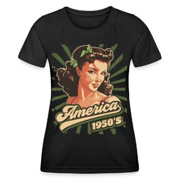 Pin-up, Amerika USA 1950er Jahre, Rock'n'Roll - Frauen Funktions-T-Shirt - Schwarz - Vorne - AI Model Female 172 light (172cm)
