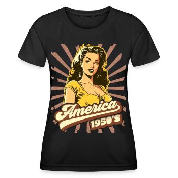 America USA 1950s, Pinup, Rock'n'Roll - Women's Functional T-Shirt - black - Front - AI Model Female 172 light (172cm)