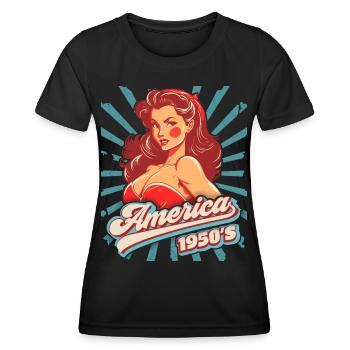 Pinup, Rock'n'Roll, 1950s, America, USA - Women's Functional T-Shirt - black - Front - AI Model Female 172 light (172cm)