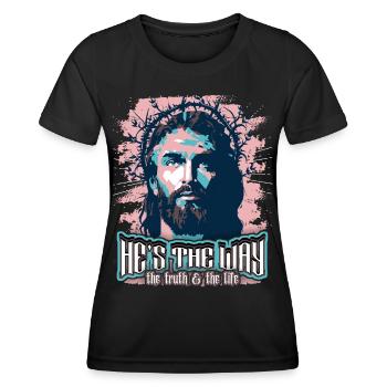 Jesus Christus mit Dornenkrone christlicher Spruch - Frauen Funktions-T-Shirt - Schwarz - Vorne - AI Model Female 172 light (172cm)