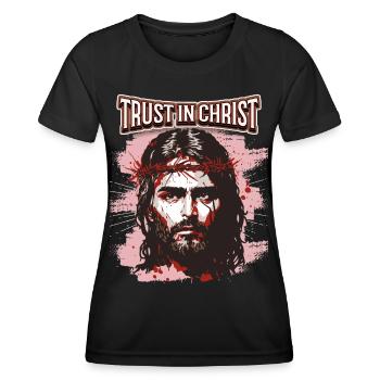 Jesus Christus mit Dornenkrone christlicher Spruch - Frauen Funktions-T-Shirt - Schwarz - Vorne - AI Model Female 172 light (172cm)