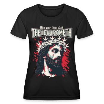 Dicton chrétien : Jésus-Christ avec une couronne d’épines - T-shirt sport Femme - noir - Devant - AI Model Female 172 light (172cm)