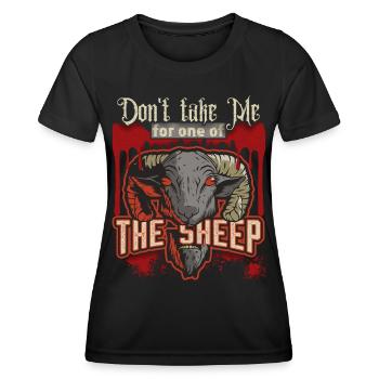 Cartoon Horror Schafskopf, Schaf Horrorfilm Spruch - Frauen Funktions-T-Shirt - Schwarz - Vorne - AI Model Female 172 light (172cm)