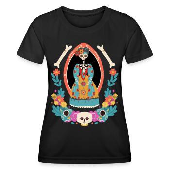 La Catrina Mexiko, Dia-de-los-Muertos, Gitarren - Frauen Funktions-T-Shirt - Schwarz - Vorne - AI Model Female 172 light (172cm)