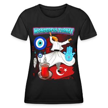 Turkey, Dervishes, Turkish Tea, Turkish Eye - Women's Functional T-Shirt - black - Front - AI Model Female 172 light (172cm)