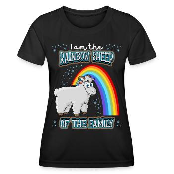 Funny LGBTQ saying with sheep and rainbow - Women's Functional T-Shirt - black - Front - AI Model Female 172 light (172cm)