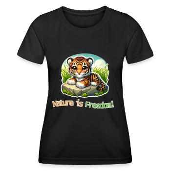 Natur ist Freiheit süßer Tiger - Frauen Funktions-T-Shirt - Schwarz - Vorne - AI Model Female 172 light (172cm)