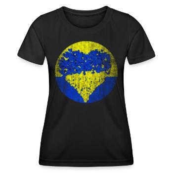 Ukraine Frieden Russland Flagge Fahne Herz - Frauen Funktions-T-Shirt - Schwarz - Vorne - AI Model Female 172 light (172cm)