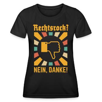 Rechtsrock? Nein, Danke! (Strahlen / 4C) - Frauen Funktions-T-Shirt - Schwarz - Vorne - AI Model Female 172 light (172cm)