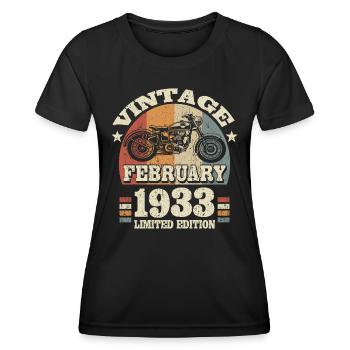 Vintage Motorradfahrer, geboren im Februar 1933 - Frauen Funktions-T-Shirt - Schwarz - Vorne - AI Model Female 172 light (172cm)