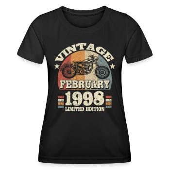 Vintage retro motor biker born in February 1998 - Women's Functional T-Shirt - black - Front - AI Model Female 172 light (172cm)