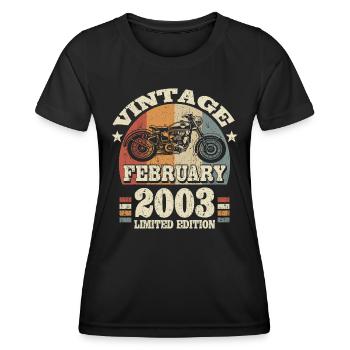 Vintage retro motor biker born in February 2003 - Women's Functional T-Shirt - black - Front - AI Model Female 172 light (172cm)