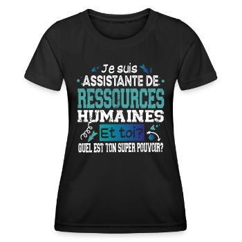 Assistante Ressources Humaines Super Pouvoir - T-shirt sport Femme - noir - Devant - AI Model Female 172 light (172cm)