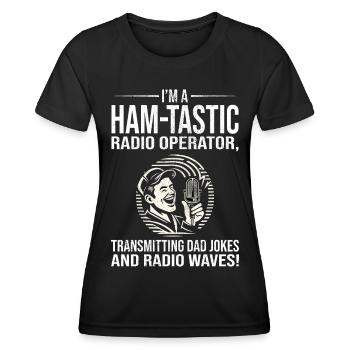 Amateur-tastischer Funker überträgt Papa-Witze - Frauen Funktions-T-Shirt - Schwarz - Vorne - AI Model Female 172 light (172cm)