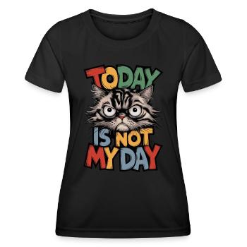 Wütende Katze "Heute ist nicht mein Tag" Sarkastische Kunst - Frauen Funktions-T-Shirt - Schwarz - Vorne - AI Model Female 172 light (172cm)