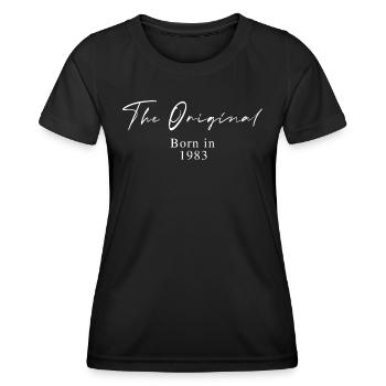 The Original – Born 1983 Script Typography - Women's Functional T-Shirt - black - Front - AI Model Female 172 light (172cm)