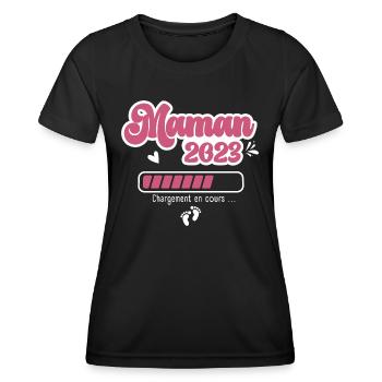 Maman En 2023 Annonce Grossesse Future Maman - T-shirt sport Femme - noir - Devant - AI Model Female 172 light (172cm)