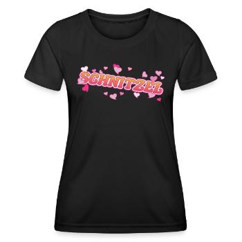 Escalope fraîche avec motif de cœurs roses - T-shirt sport Femme - noir - Devant - AI Model Female 172 light (172cm)