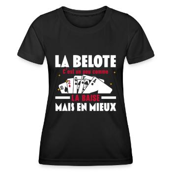 La Belote C'est un peu comme la baise Mais en mieu - T-shirt sport Femme - noir - Devant - AI Model Female 172 light (172cm)